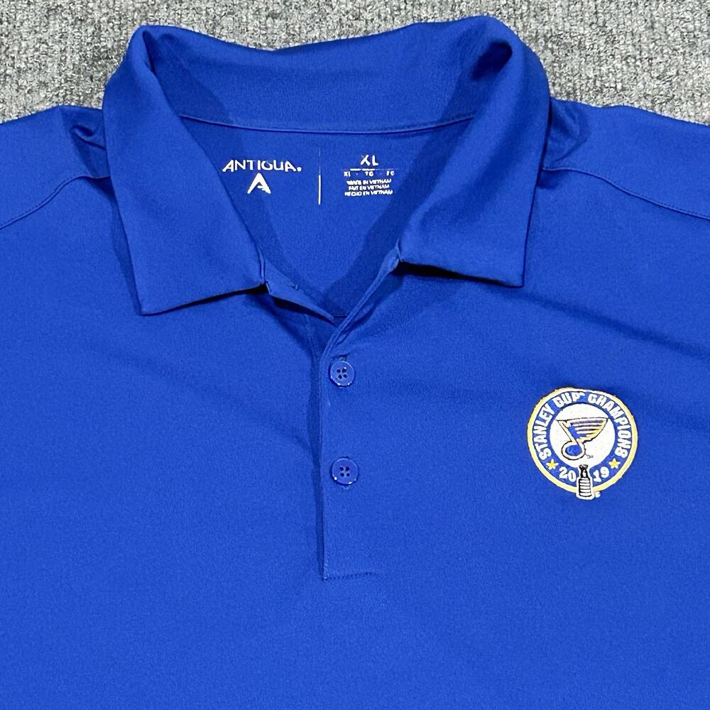 St Louis Blues Antigua NHL 2019 Stanley Cup Champions Polo Shirt Mens XL Hockey